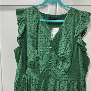 Lame Bryant Eyelet Elegant Green Sleeveless Dress Size 22 NWT